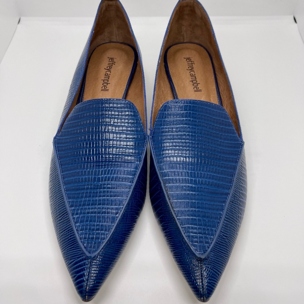 Jeffrey Campbell Viona Pointed Toe Slip On Loafers Lizard Blue